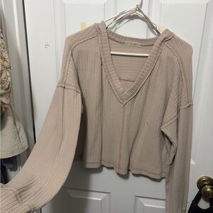 Women's Beige V-Neck Sweater Top